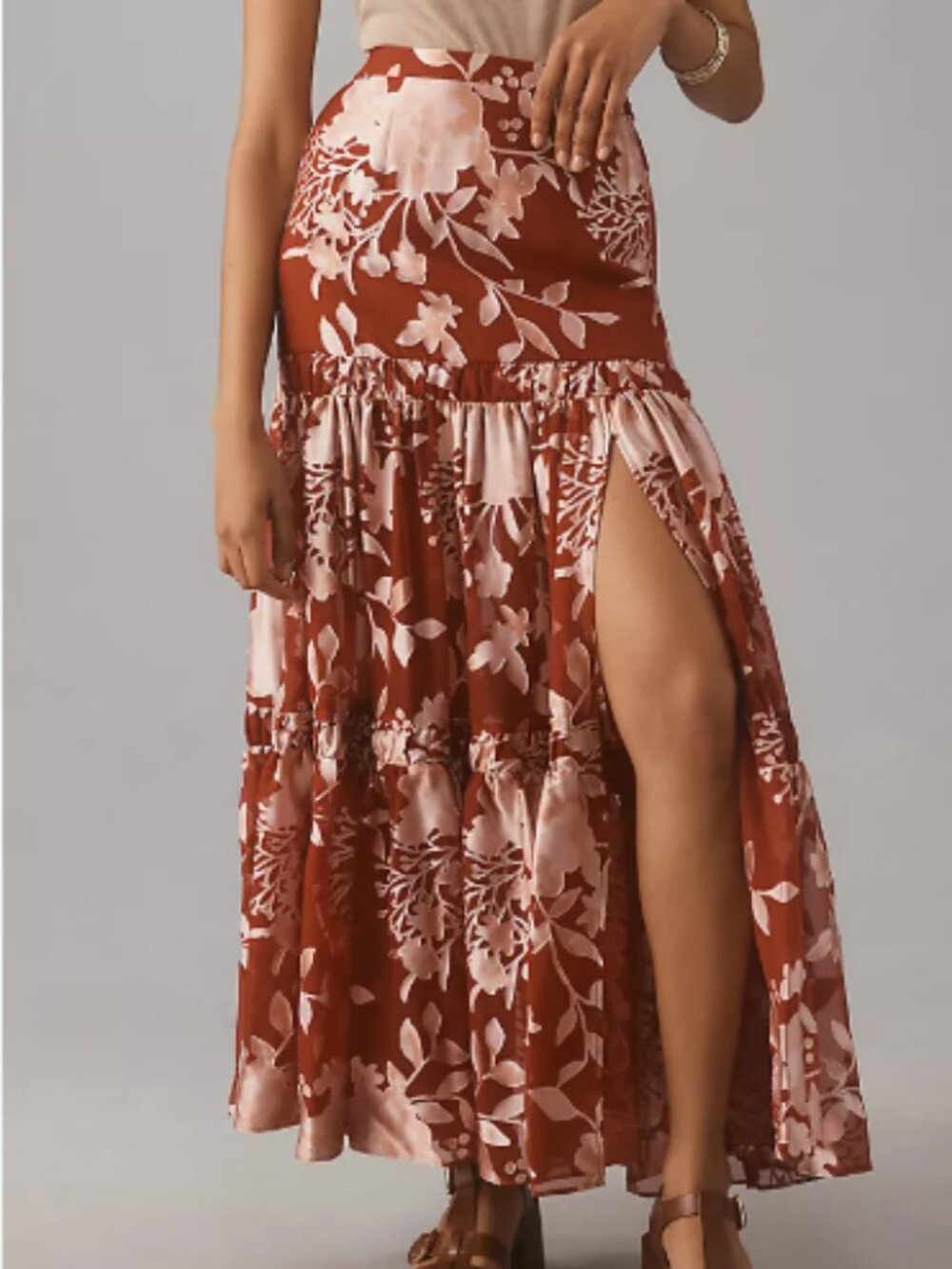 NWT Hutch Anthropologie Tiered Floral Maxi Skirt Red/White Size Large